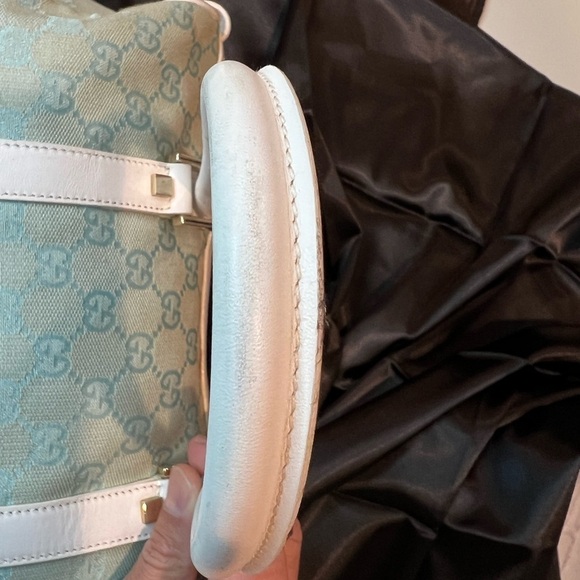 GUCCI GG Jacquard Fabric Leather Light Blue Handbag - Picture 10 of 17